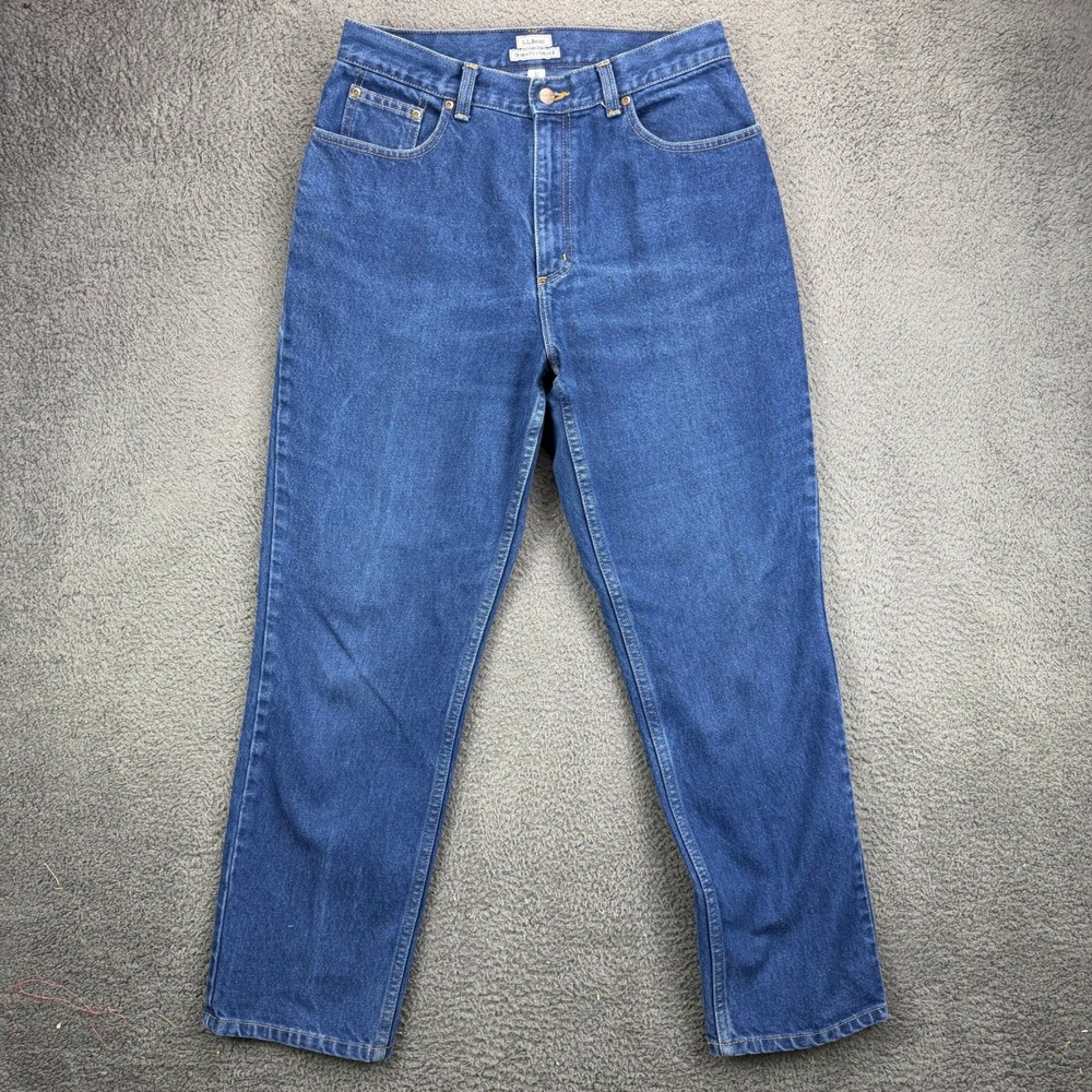 LL Bean Original Fit Relaxed High Rise Straight Leg Blue Jeans Women 12 Reg